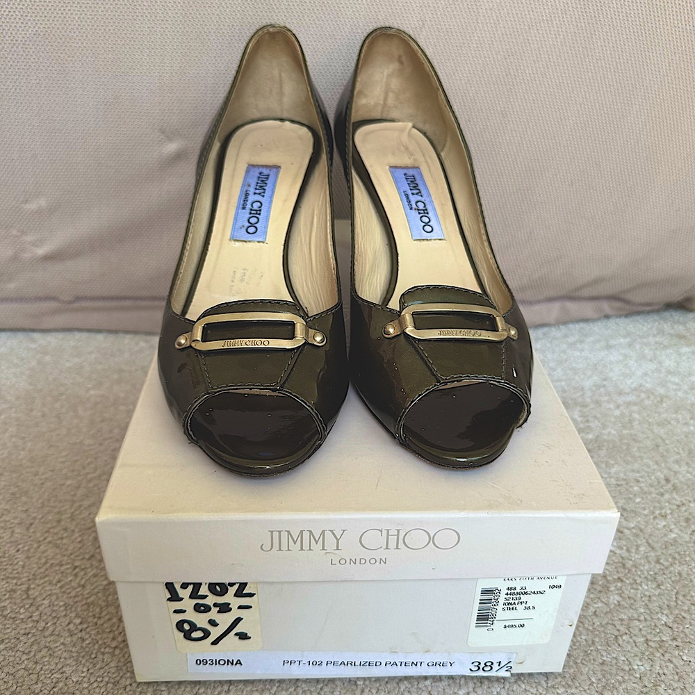 Jimmy Choo Iona Patent Peep Toe Heels Vintage in original box 38.5